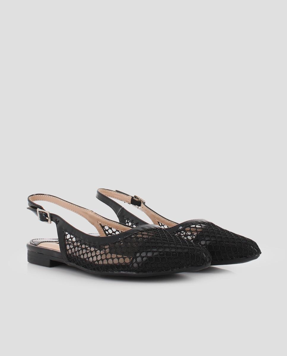 Sabrinas com Calcanhar Aberto e Design de Rede Preto-2