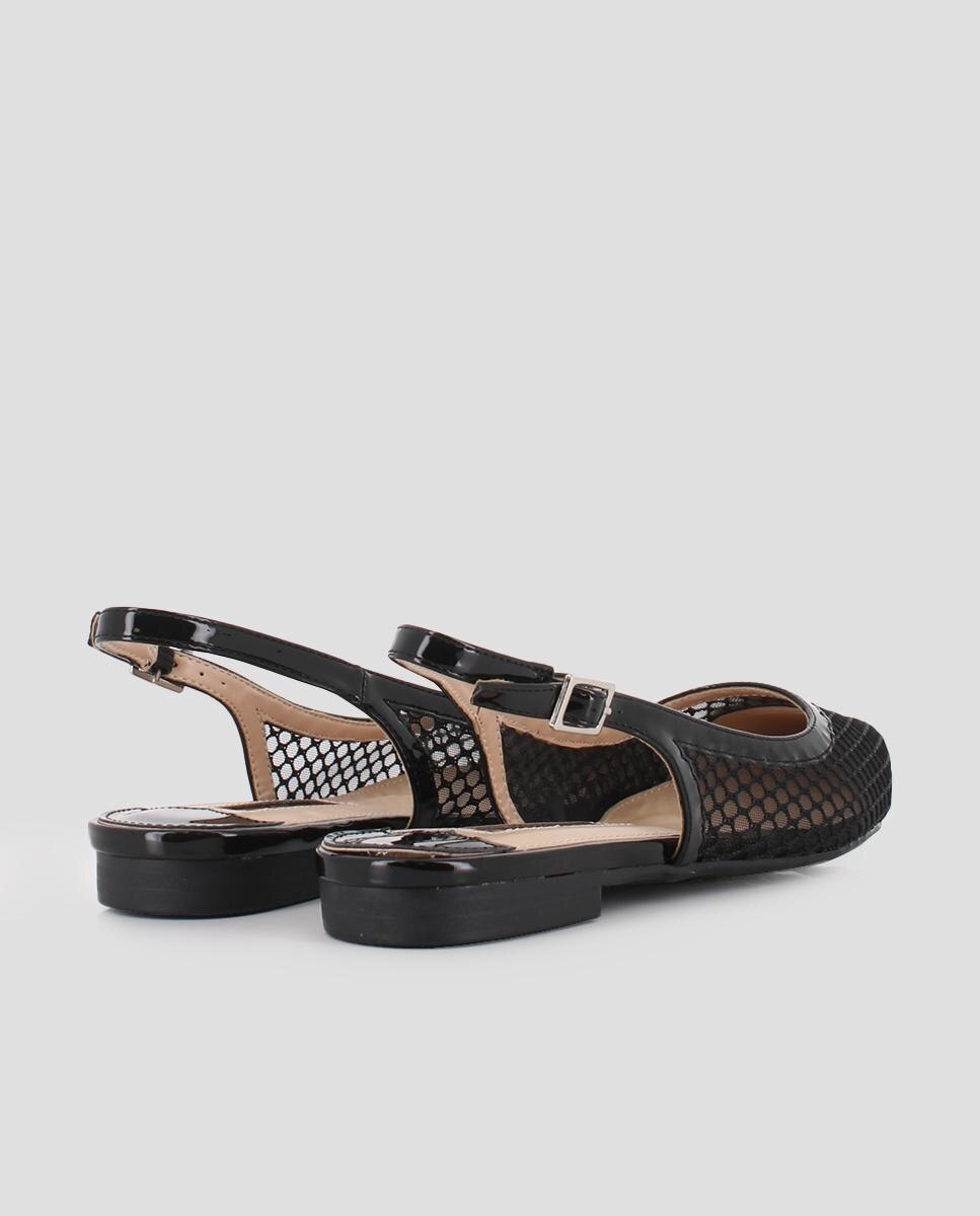 Sabrinas com Calcanhar Aberto e Design de Rede Preto-3