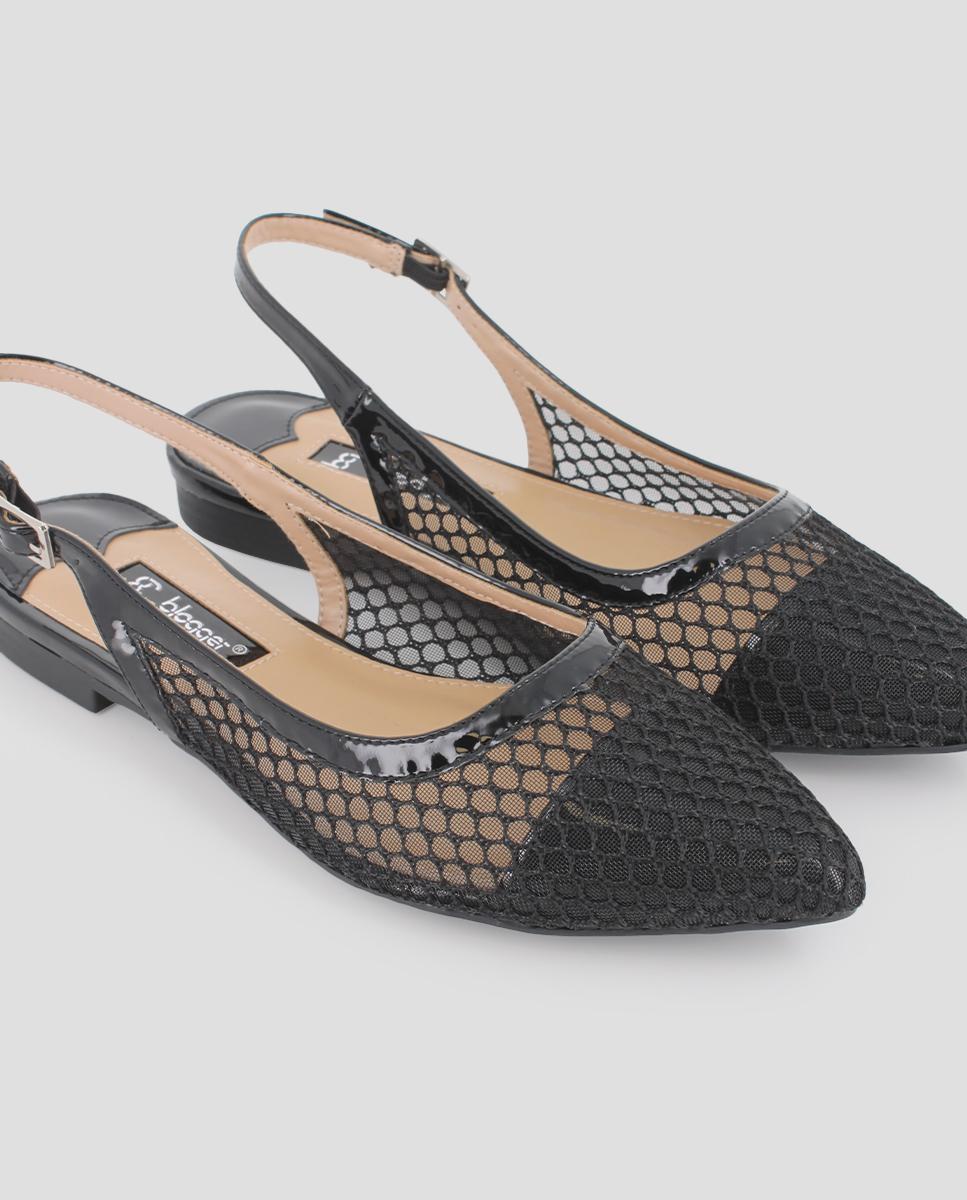 Sabrinas com Calcanhar Aberto e Design de Rede Preto-4