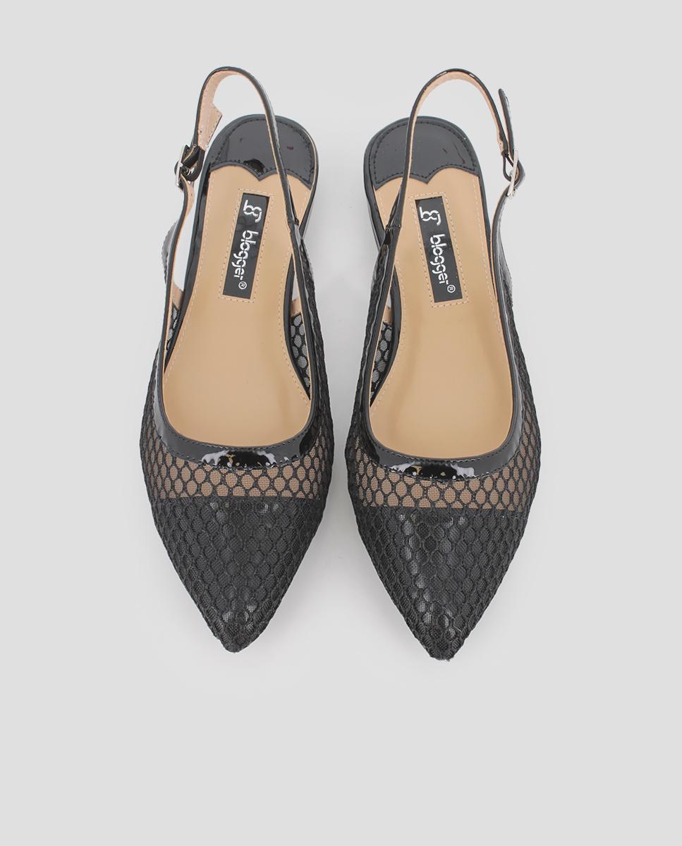 Sabrinas com Calcanhar Aberto e Design de Rede Preto-5