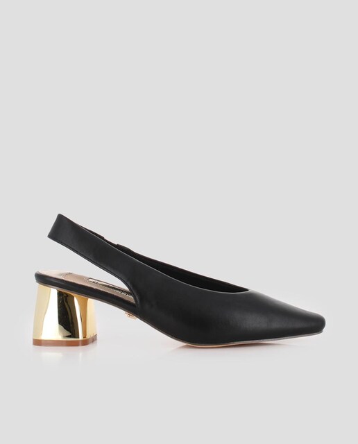 Imagem 0 de Sapatos de Salto com o Calcanhar Aberto e Salto Dourado