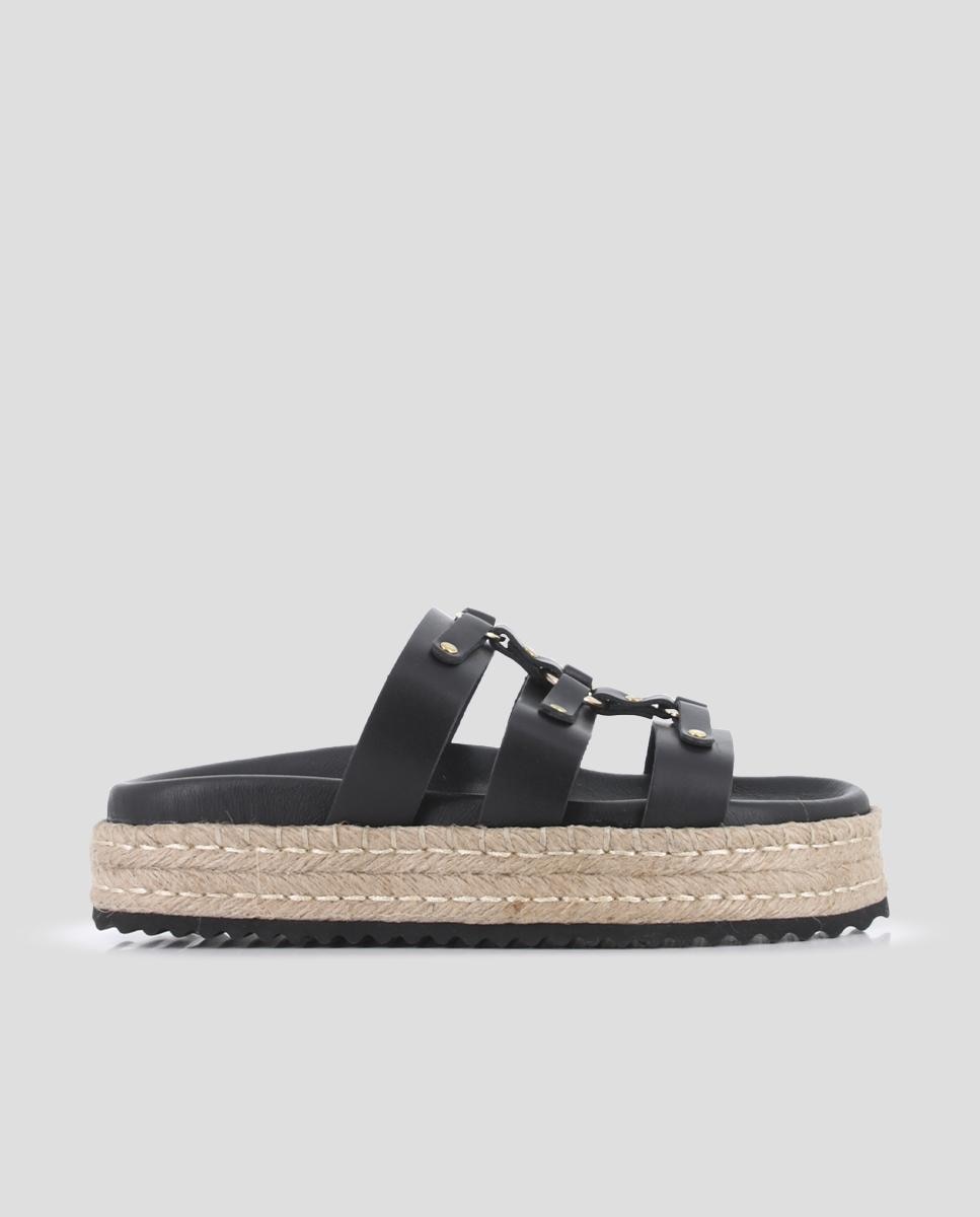 Imagem 0 de Sandálias de Plataforma em Pele com Três Tiras