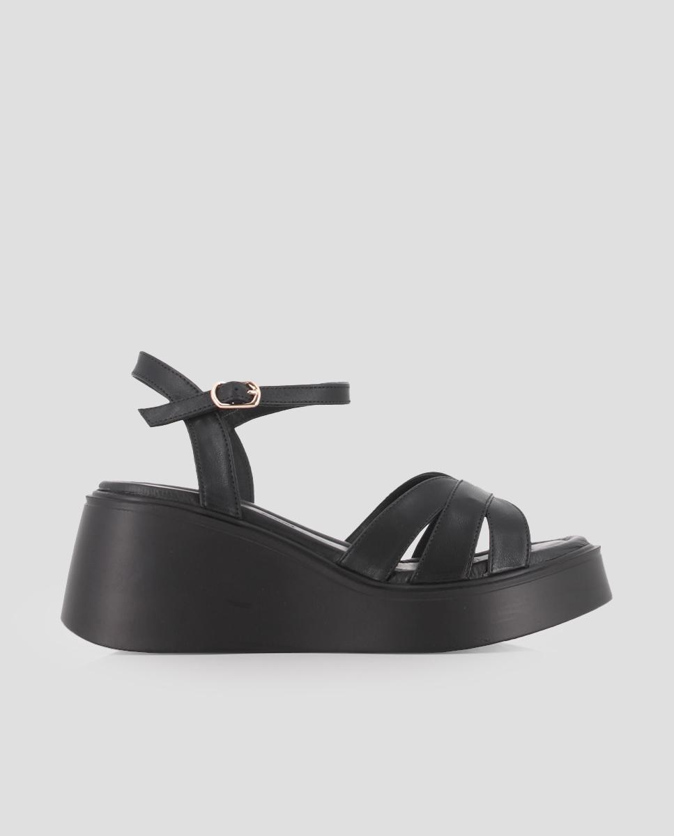 Imagem 0 de Sandálias de Cunha em Pele com Design Assimétrico