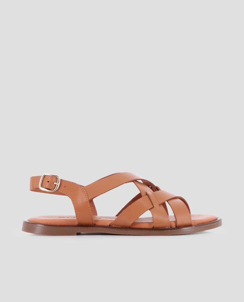 Imagem 0 de Sandálias Rasas de Pele com Tiras Entrelaçadas