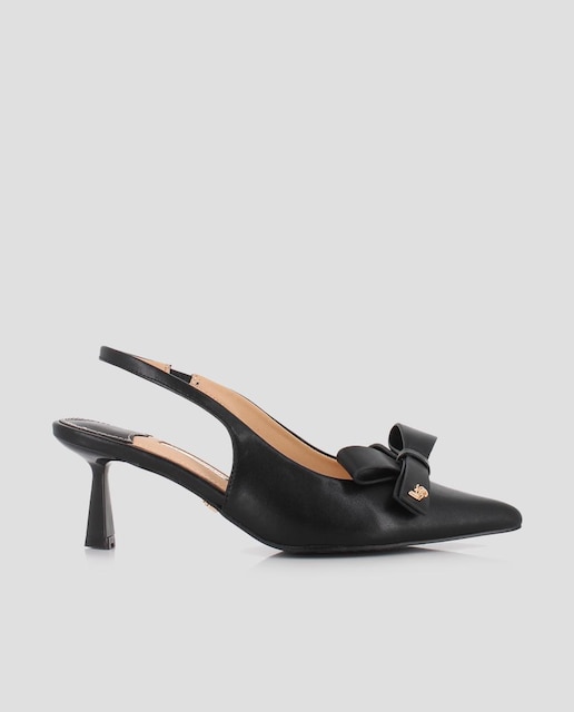 Imagem 0 de Sapatos de Salto com o Calcanhar Aberto e Detalhe de Laço