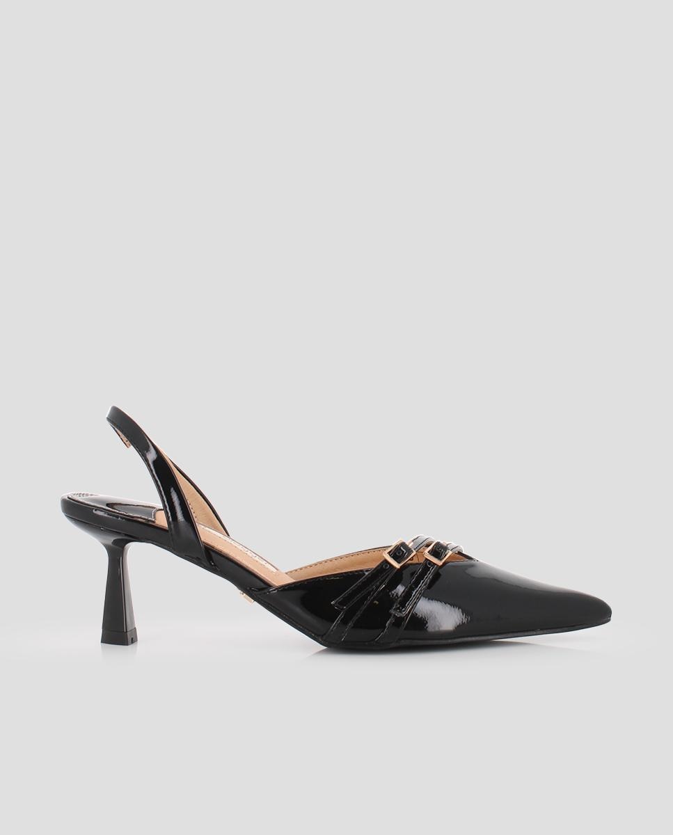 Sapatos de Salto com o Calcanhar Aberto e Detalhe de Fivelas Preto-1
