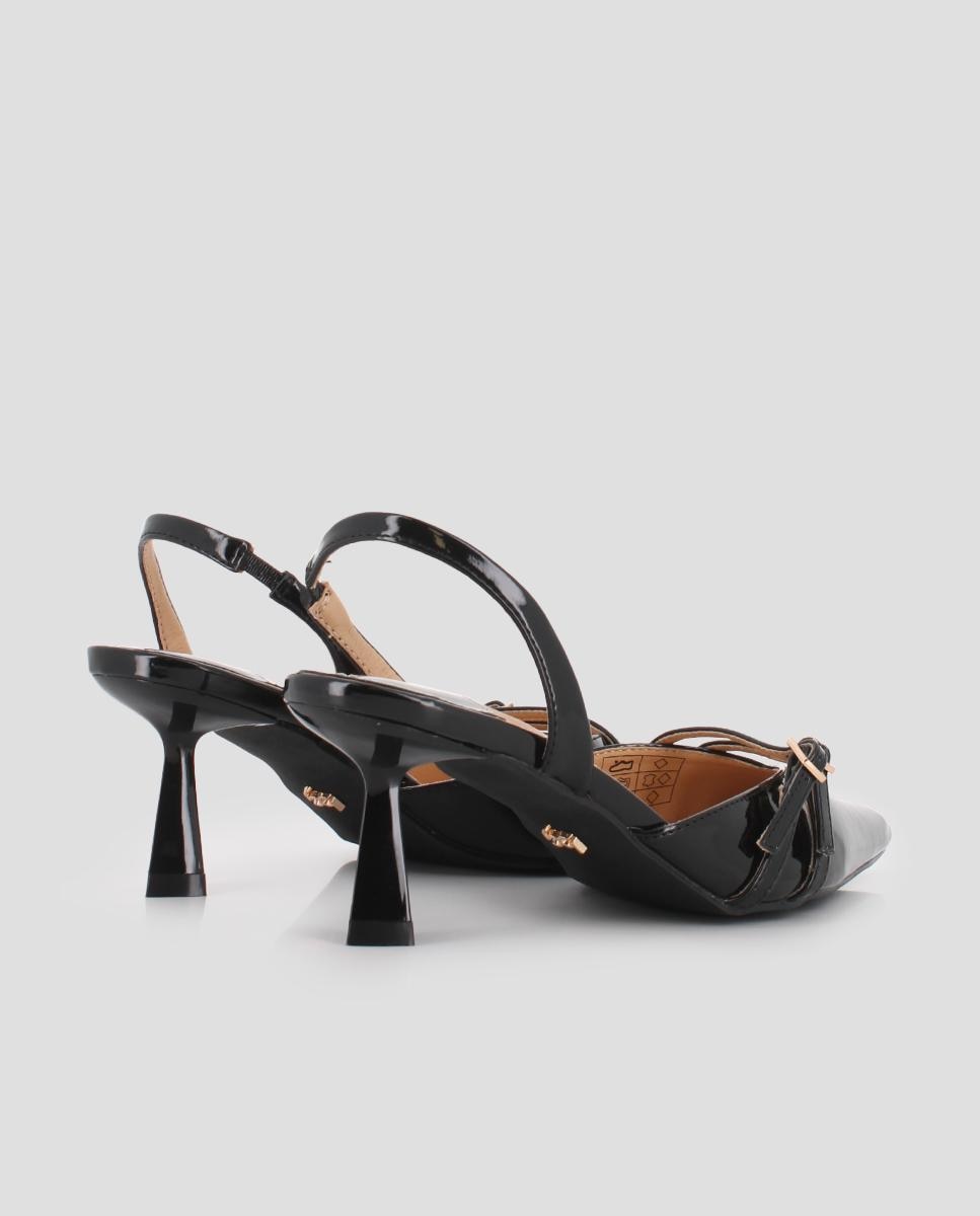 Sapatos de Salto com o Calcanhar Aberto e Detalhe de Fivelas Preto-3