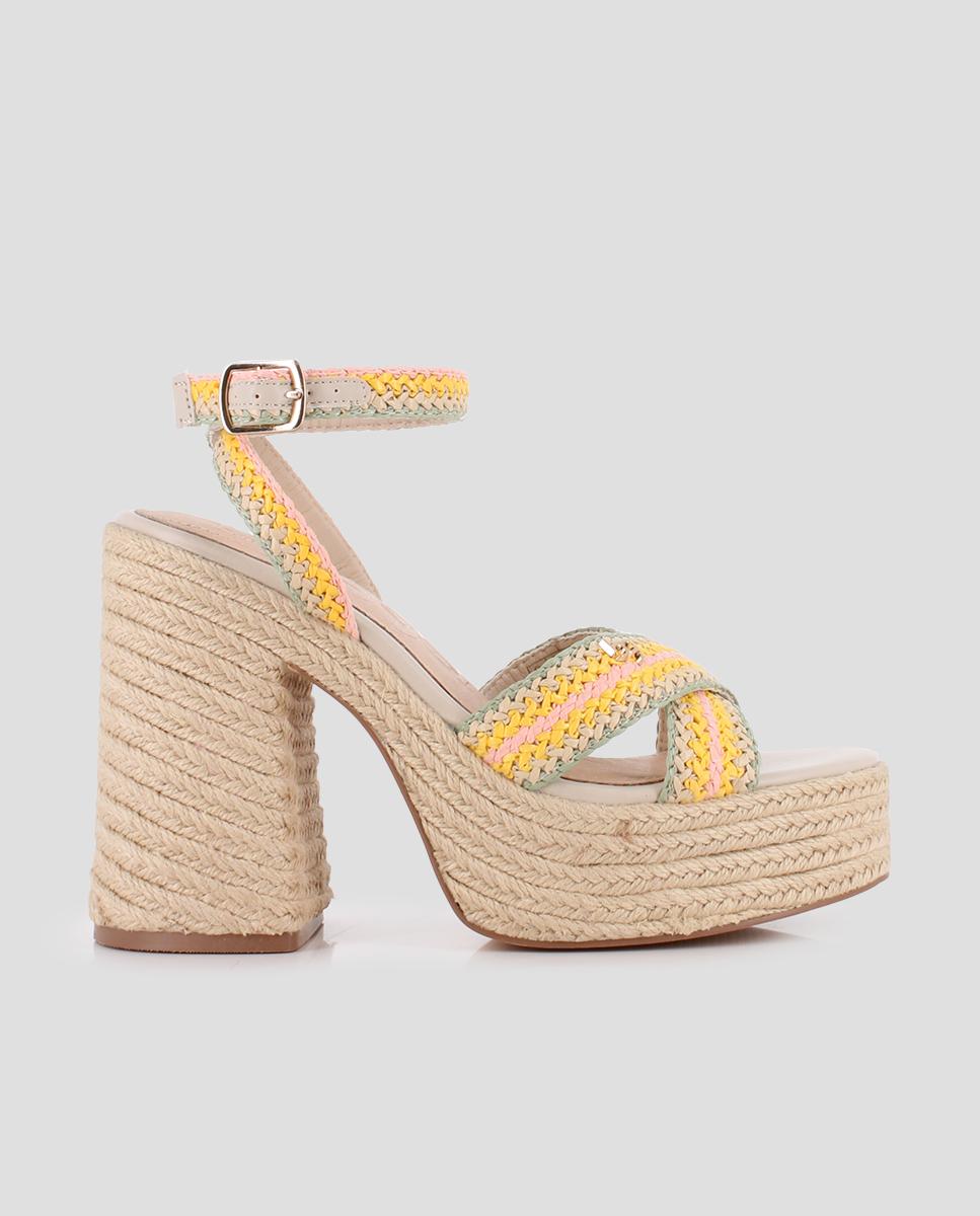 Sandálias de Salto Forradas em Esparto com Tiras Entrançadas Multicolor-1