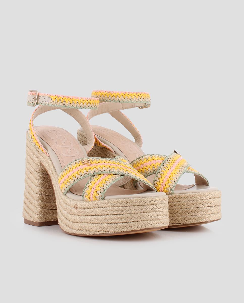 Sandálias de Salto Forradas em Esparto com Tiras Entrançadas Multicolor-2