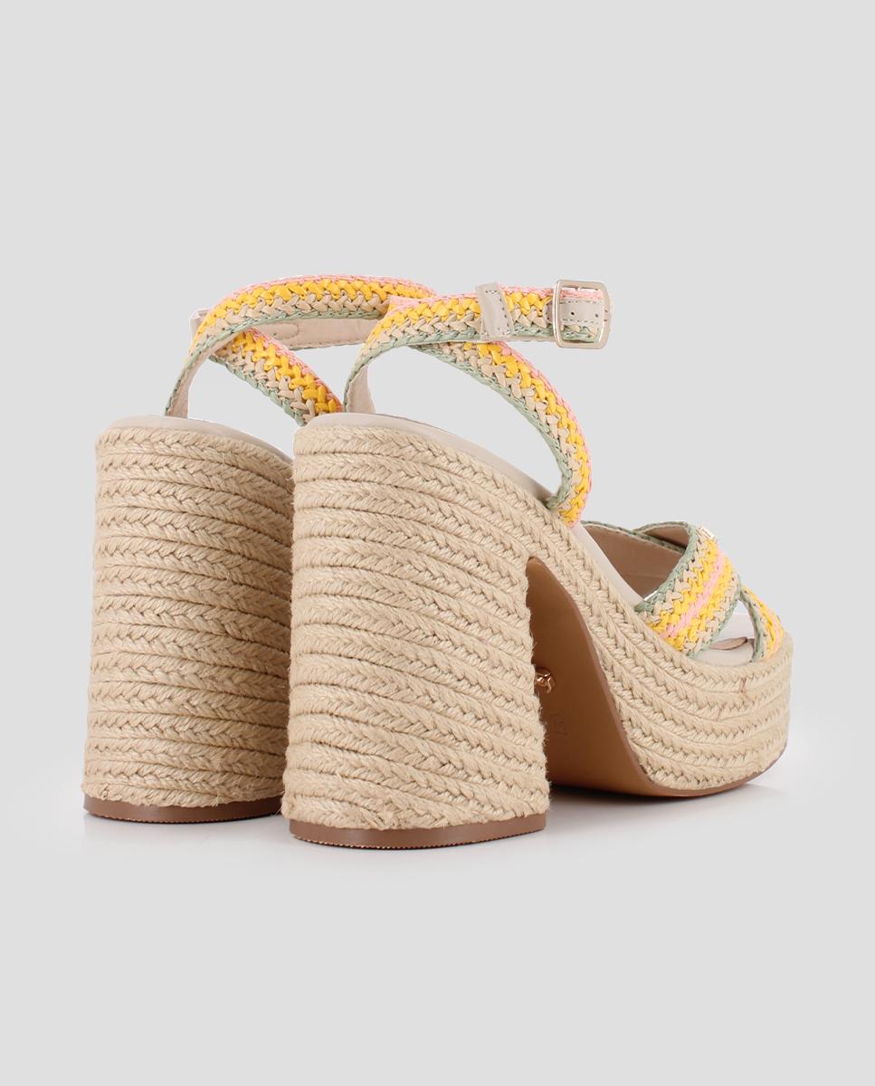 Sandálias de Salto Forradas em Esparto com Tiras Entrançadas Multicolor-3