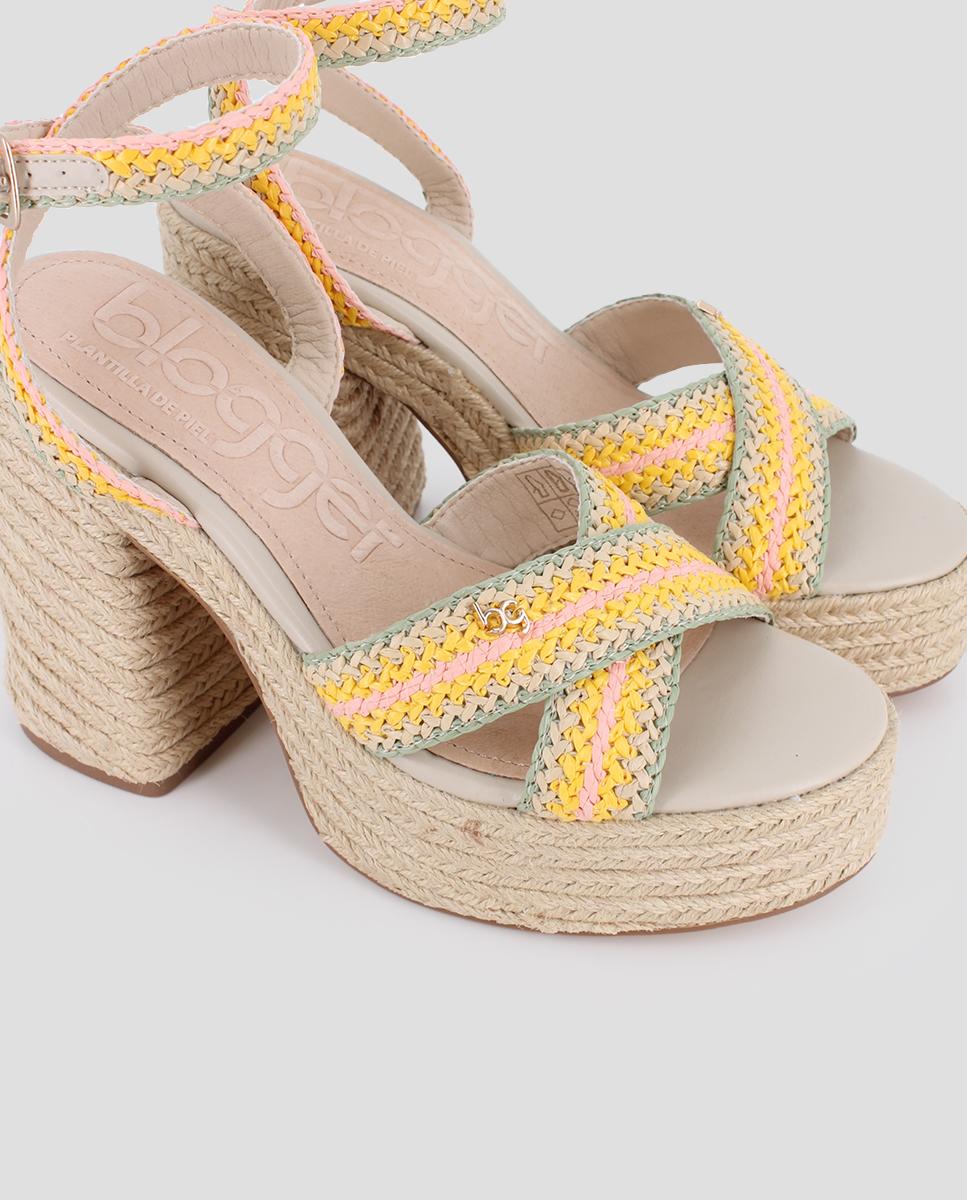 Sandálias de Salto Forradas em Esparto com Tiras Entrançadas Multicolor-4