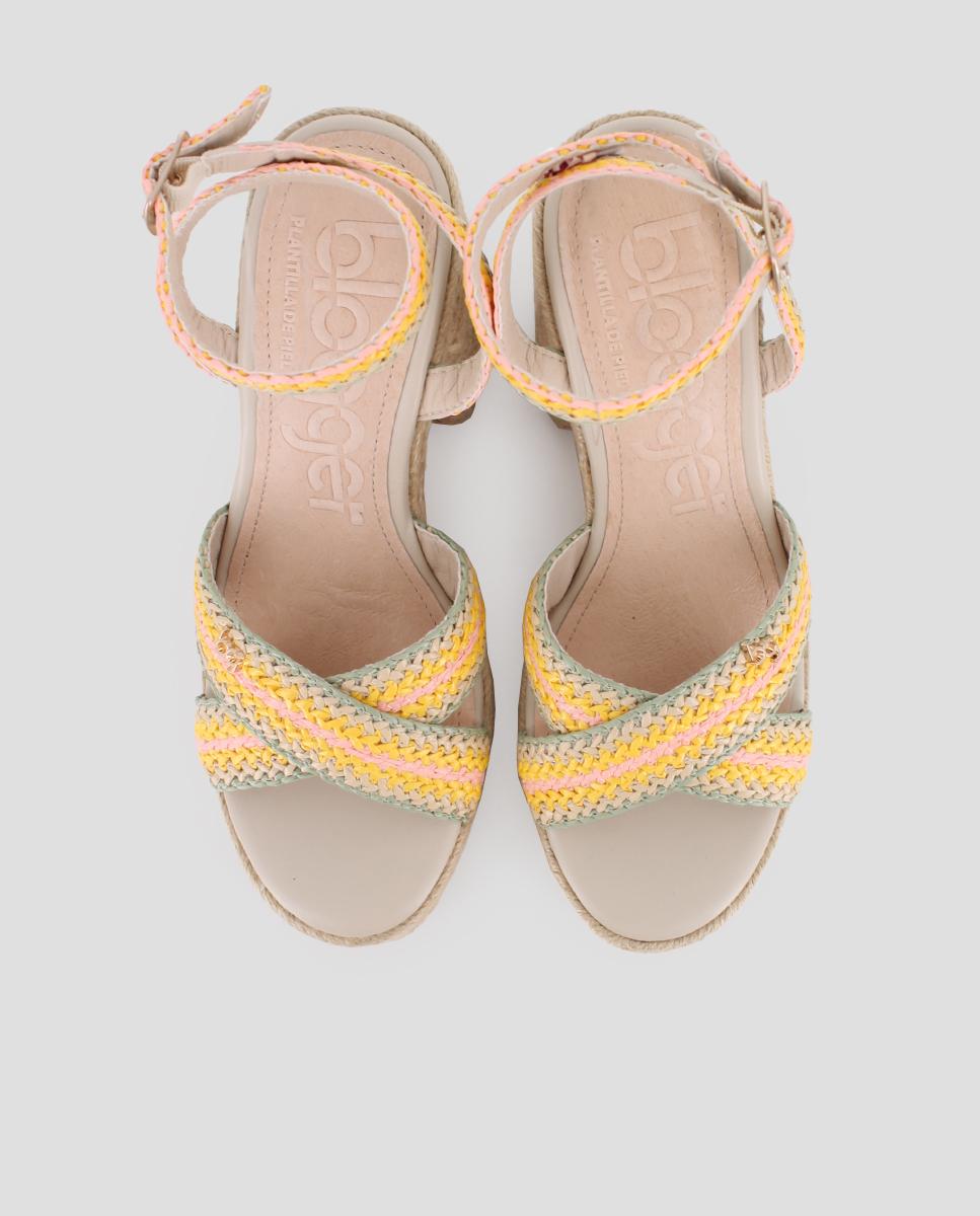 Sandálias de Salto Forradas em Esparto com Tiras Entrançadas Multicolor-5