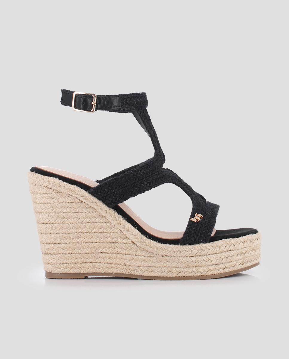 Imagem 0 de Sandálias de Cunha Forrada em Esparto com Design Assimétrico