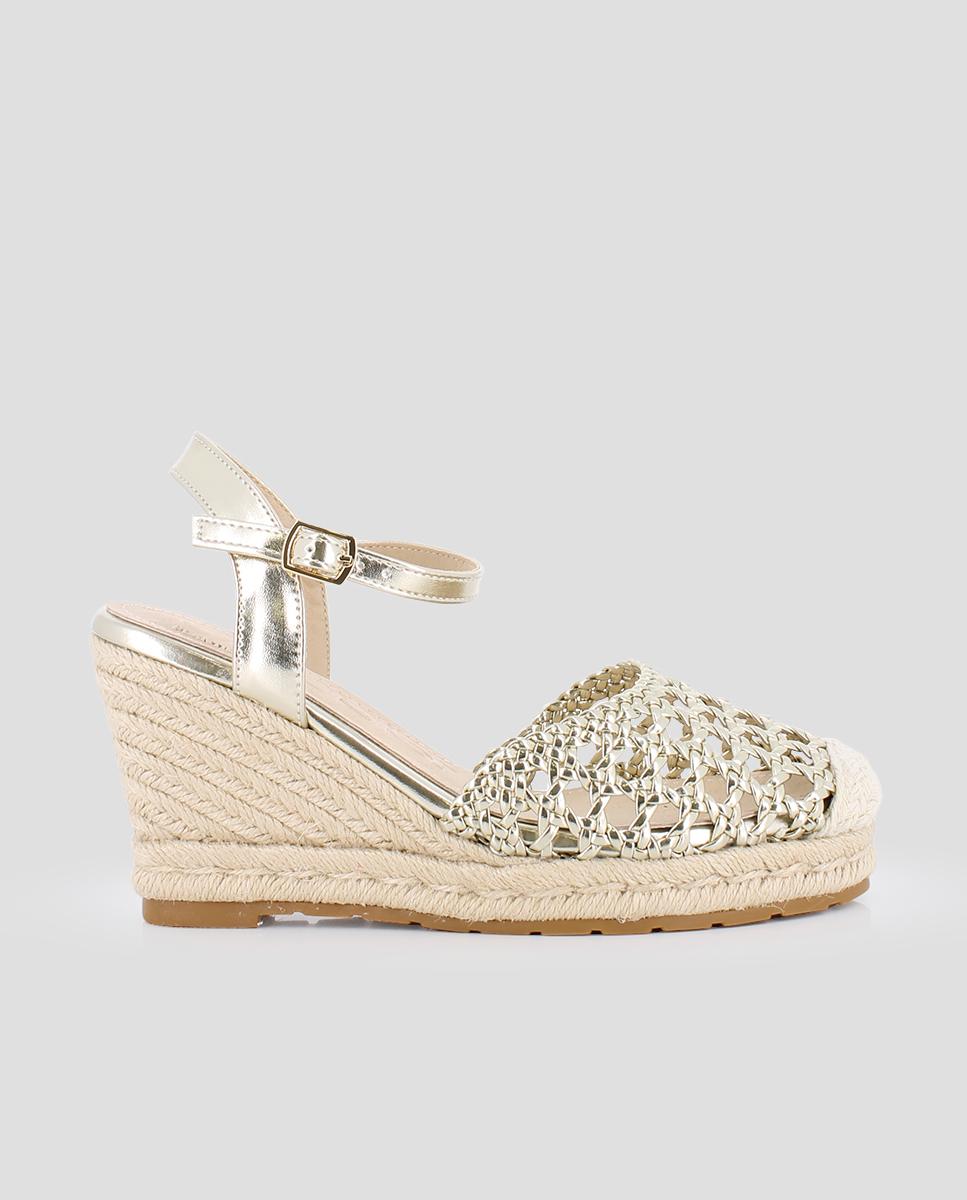 Alpercatas de Cunha com Design de Rede e Fecho de Fivela Ouro-1