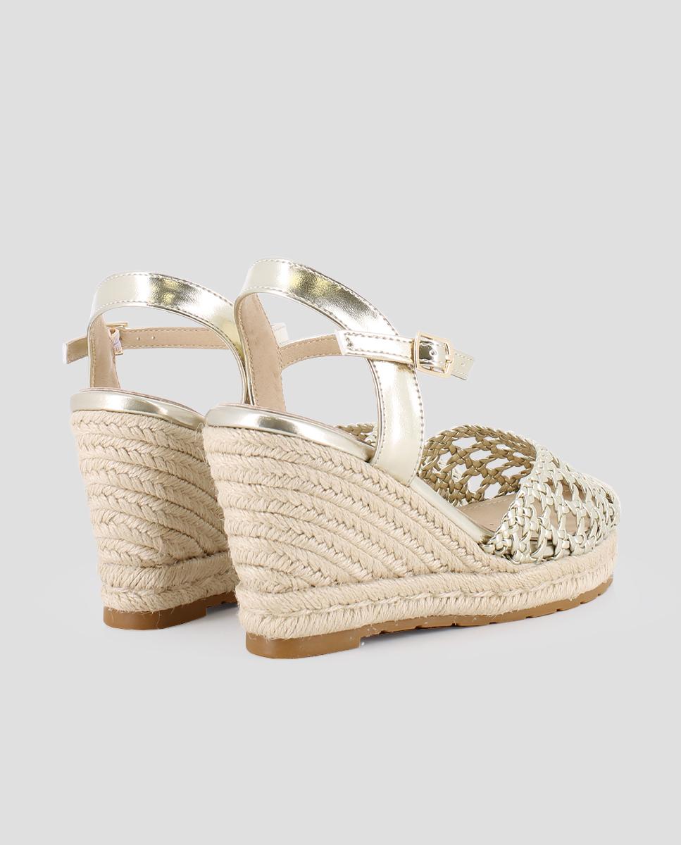 Alpercatas de Cunha com Design de Rede e Fecho de Fivela Ouro-3