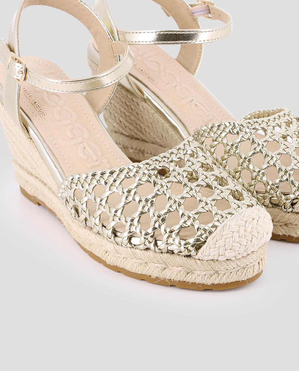 Alpercatas de Cunha com Design de Rede e Fecho de Fivela Ouro-4