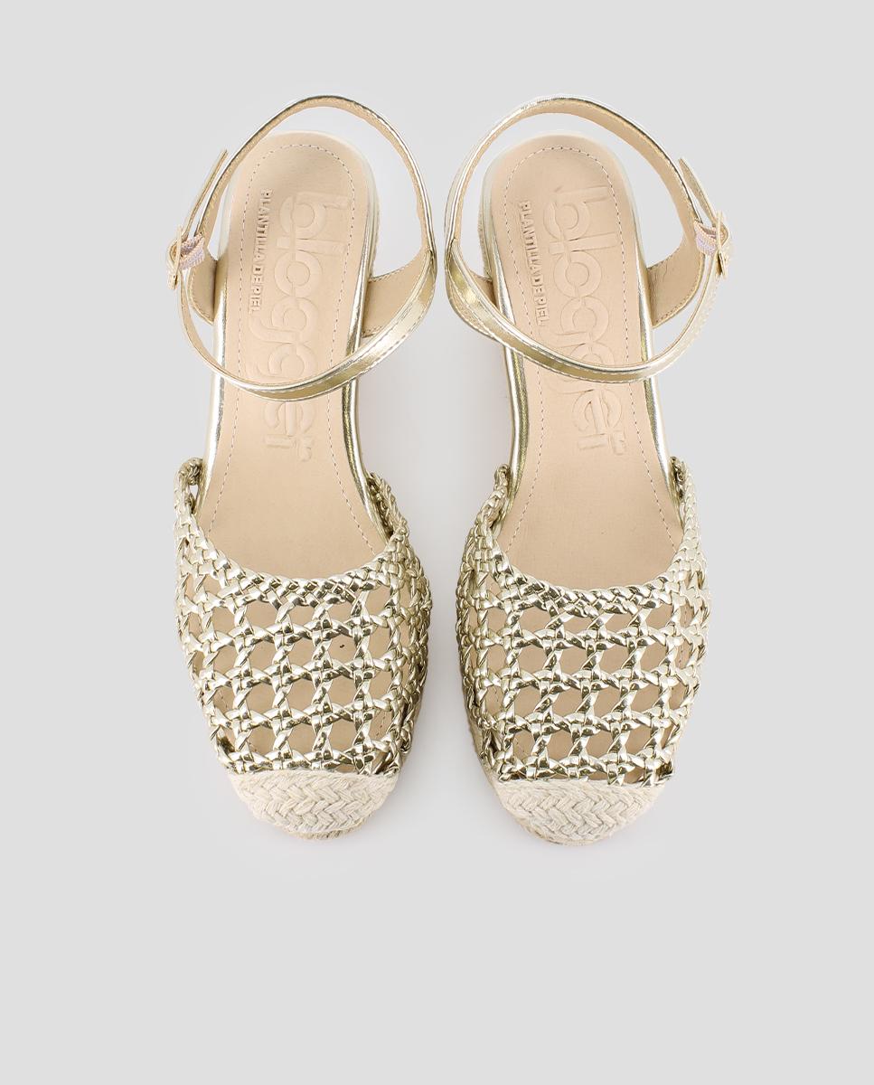 Alpercatas de Cunha com Design de Rede e Fecho de Fivela Ouro-5