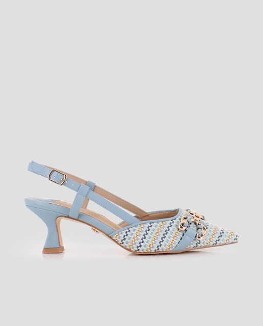 Imagem 0 de Sapatos de Salto com o Calcanhar Aberto e Partes Metálicas