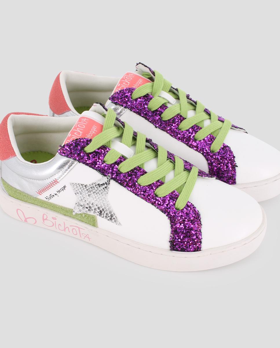 Sapatilhas Desportivas com Detalhe de Purpurina e Estrela Decorativa Prata-4