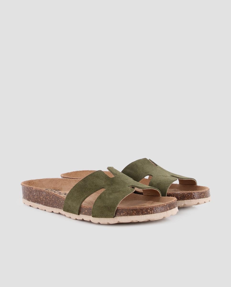 Sandálias Rasas de Pele com Corte Assimétrico Caqui-2