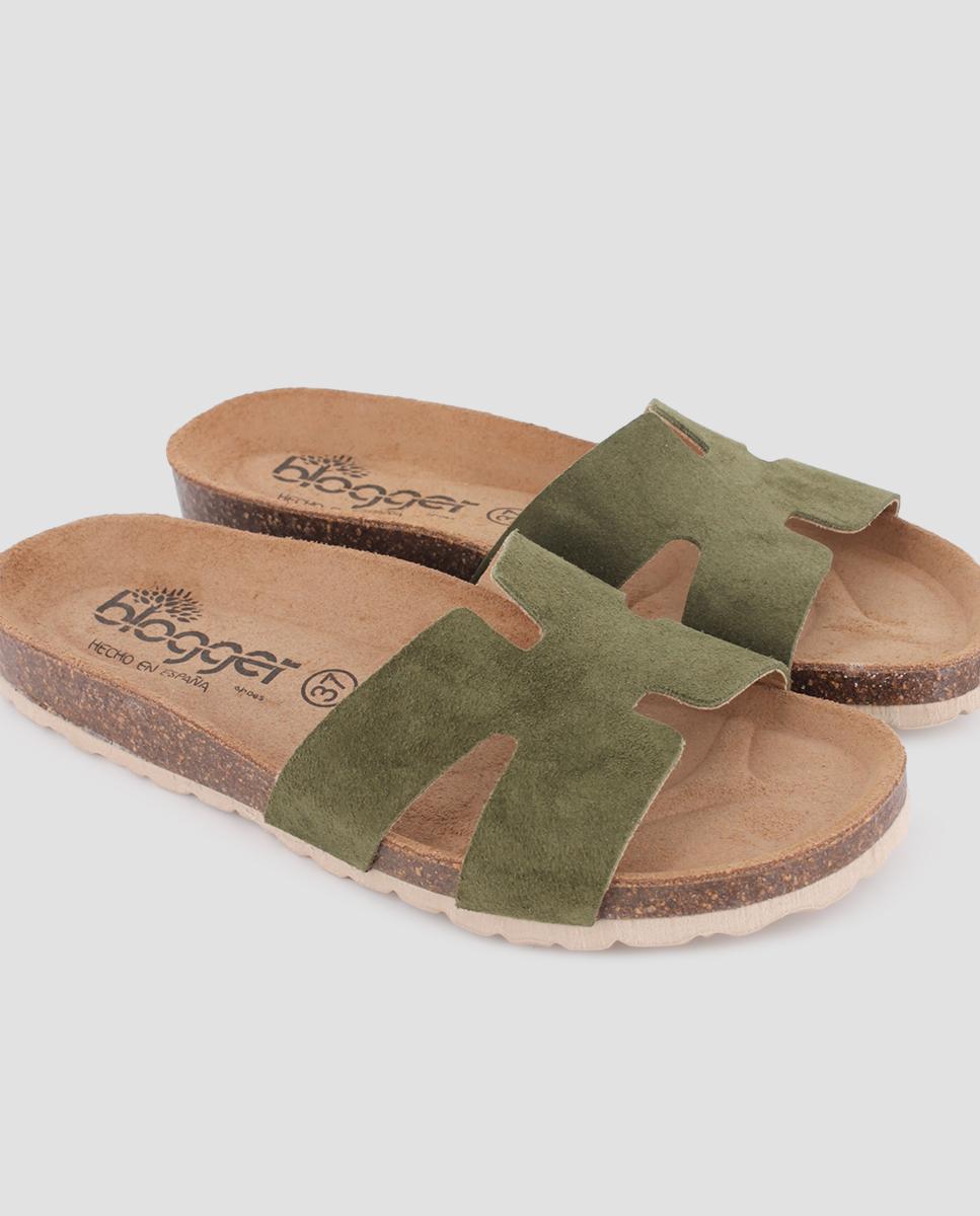 Sandálias Rasas de Pele com Corte Assimétrico Caqui-4