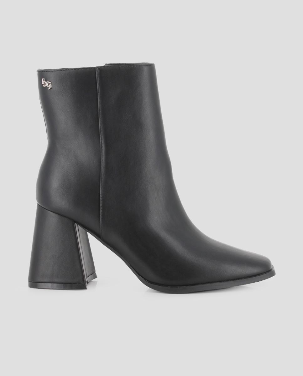 Botins com Salto Largo e Biqueira Quadrada Preto-1