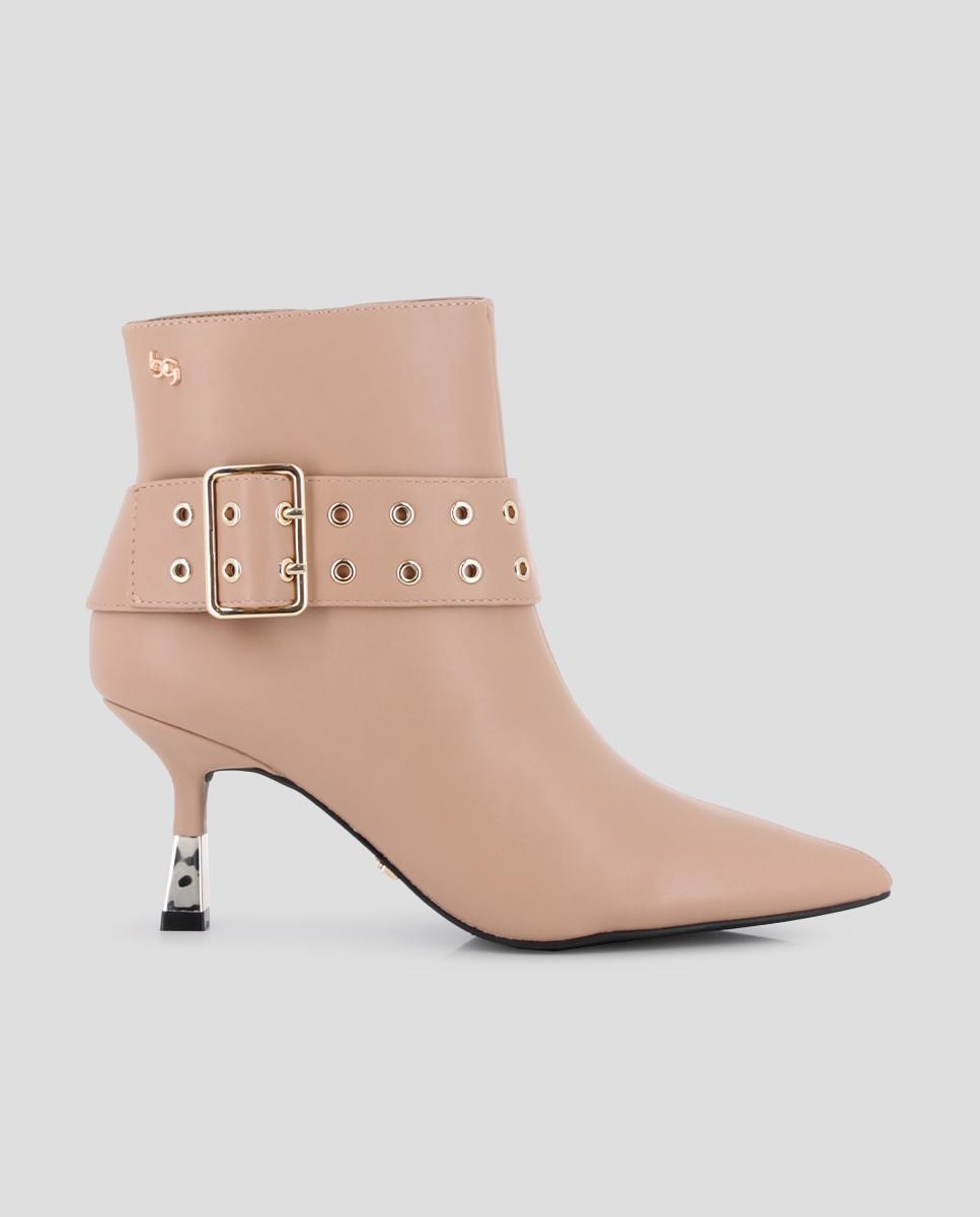Botins Elegantes com Tacão Fino Rosa-pastel-1