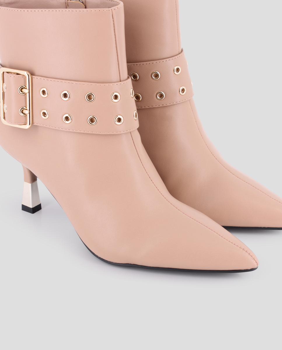 Botins Elegantes com Tacão Fino Rosa-pastel-4