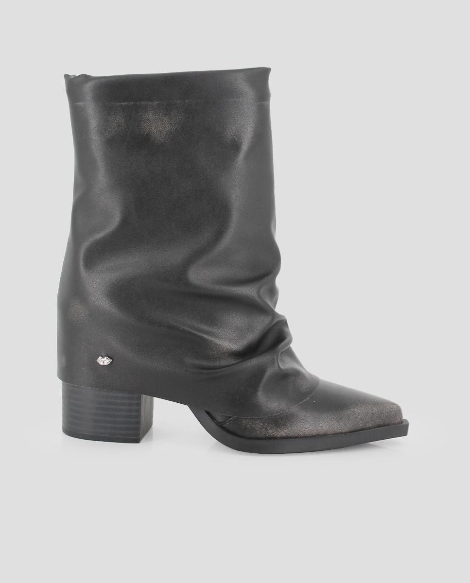 Botins com Capa e Tacão Largo Preto-1
