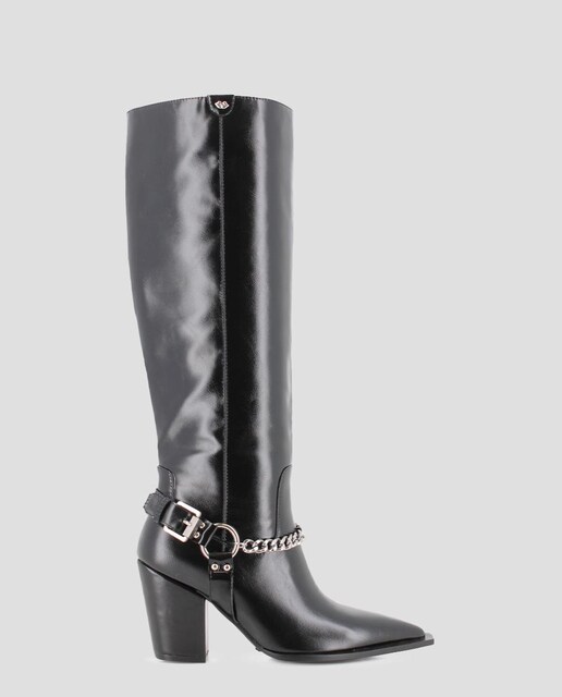 Imagem 0 de Botas Básicas de Cano Alto com Detalhe de Corrente Metálica