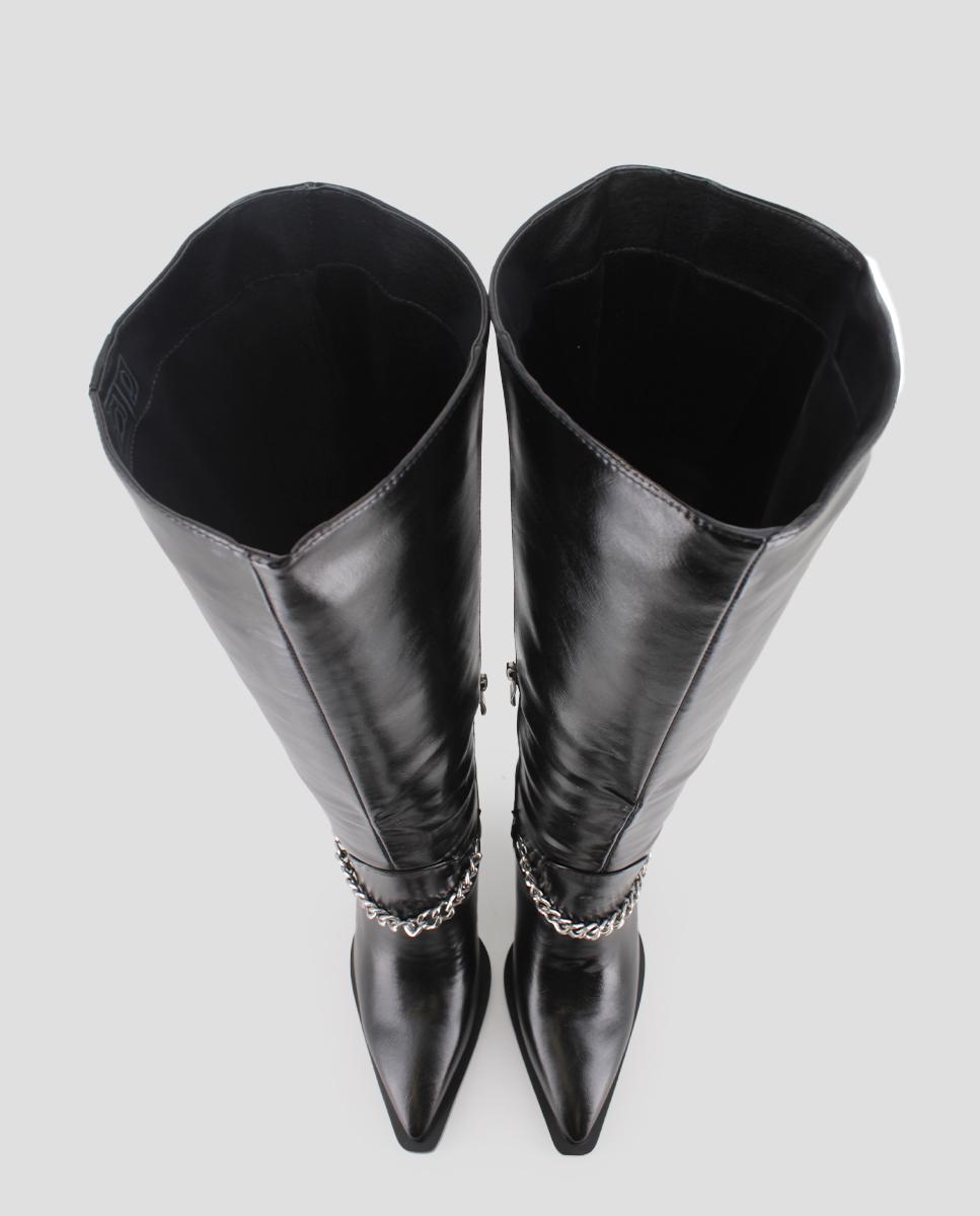 Botas Básicas de Cano Alto com Detalhe de Corrente Metálica Preto-5
