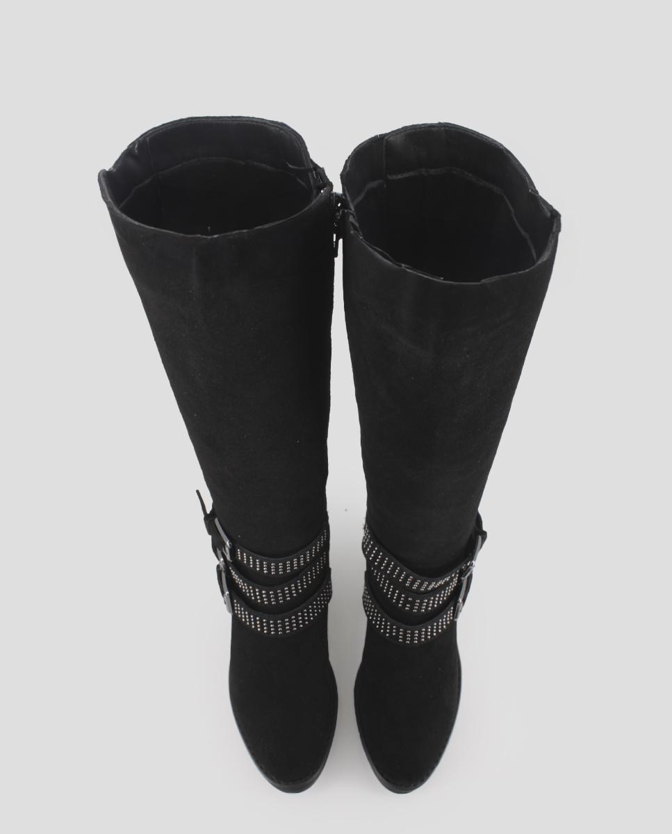 Botas de Cano Alto de Salto Largo em Pele com Pedraria Preto-5