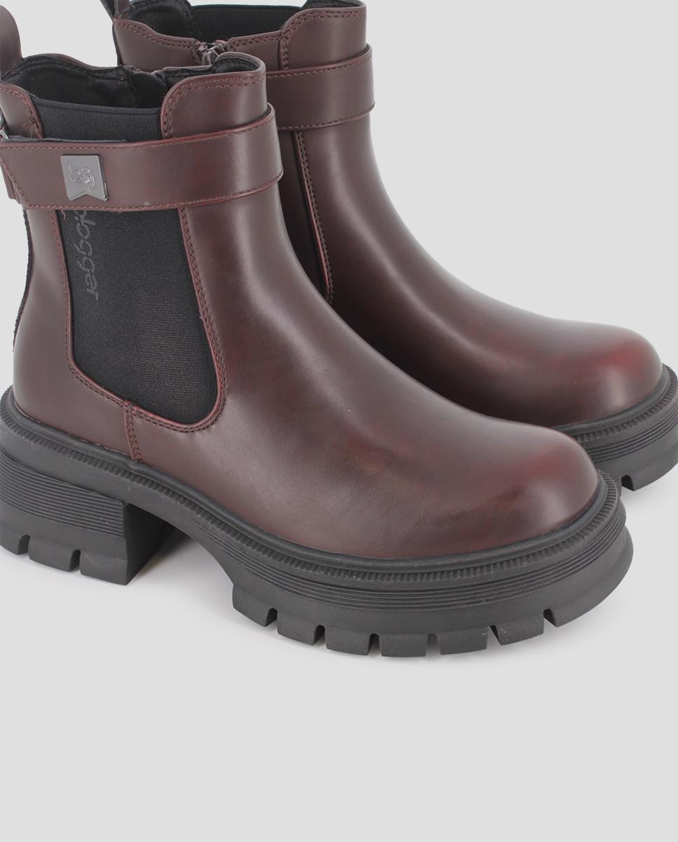 Botins com Sola Track de Salto Largo e Elásticos Laterais Bordeaux-4