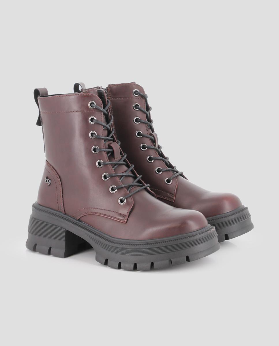 Botins Sola Track Estilo com Plataforma e Fecho Zip Castanho-2