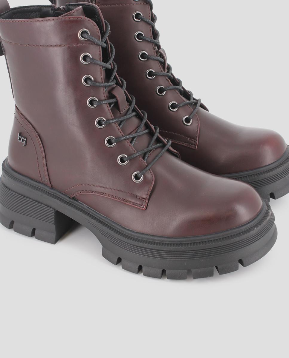 Botins Sola Track Estilo com Plataforma e Fecho Zip Castanho-4