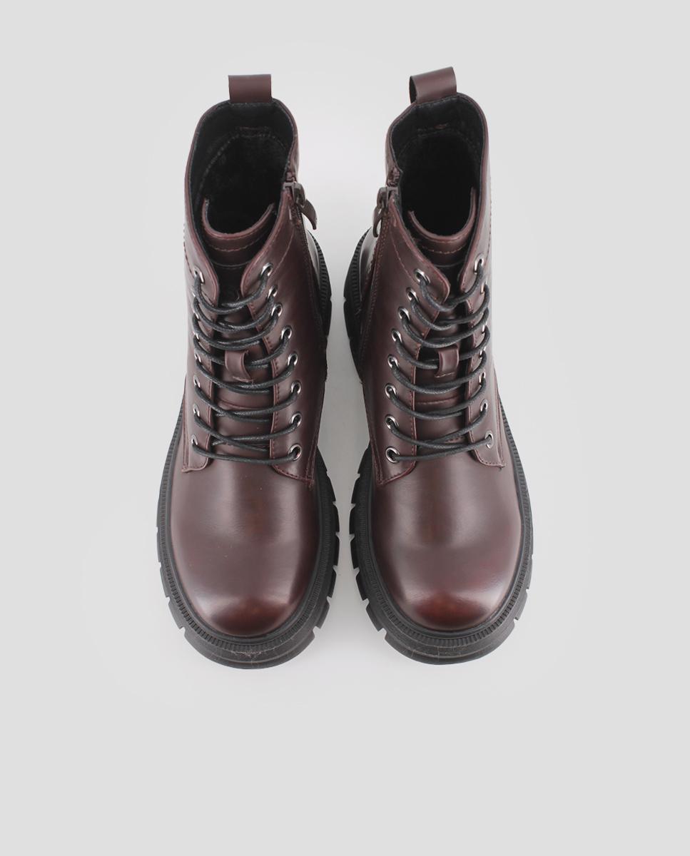 Botins Sola Track Estilo com Plataforma e Fecho Zip Castanho-5
