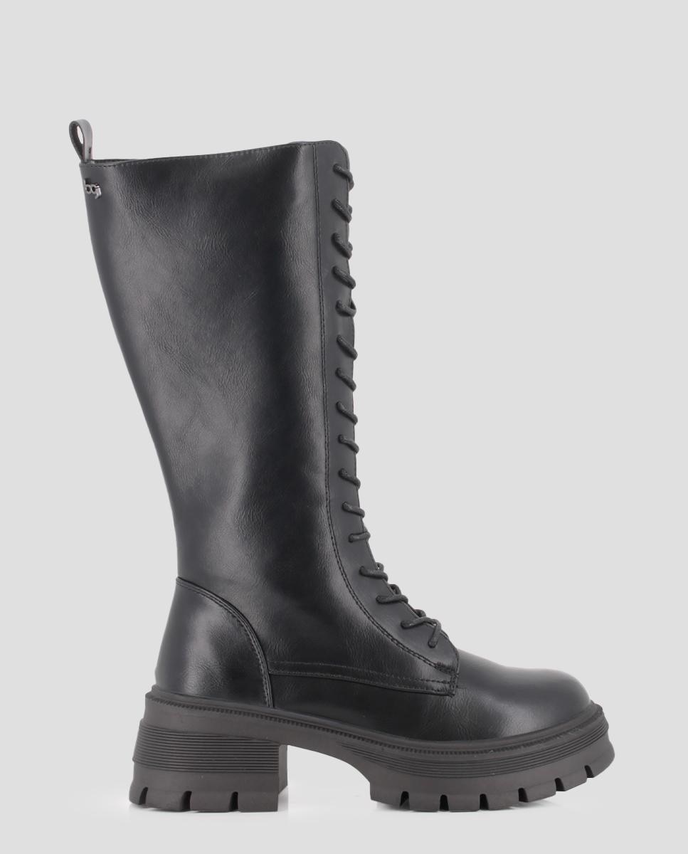 Bota Sola Track de Cano Alto com Plataforma e Fecho Zip Lateral Preto-1