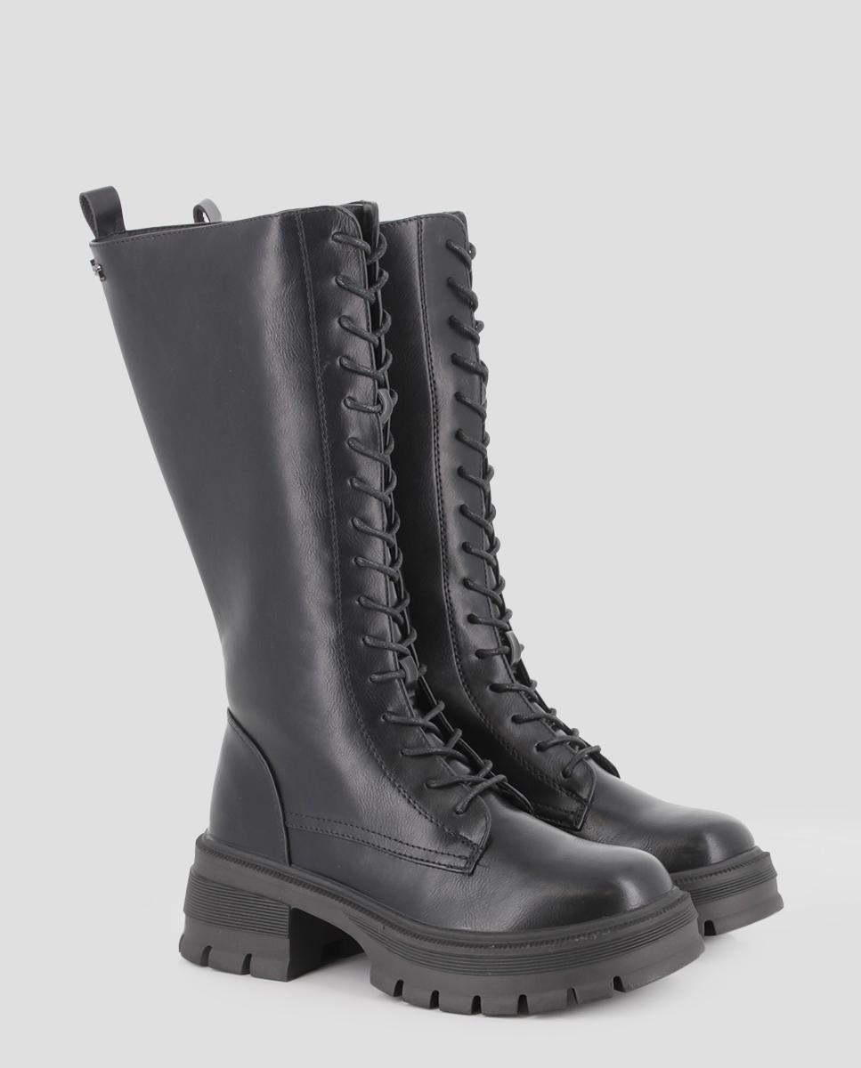 Bota Sola Track de Cano Alto com Plataforma e Fecho Zip Lateral Preto-2