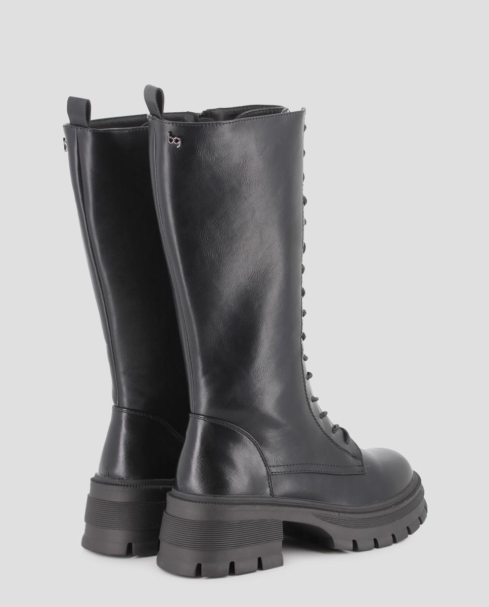 Bota Sola Track de Cano Alto com Plataforma e Fecho Zip Lateral Preto-3