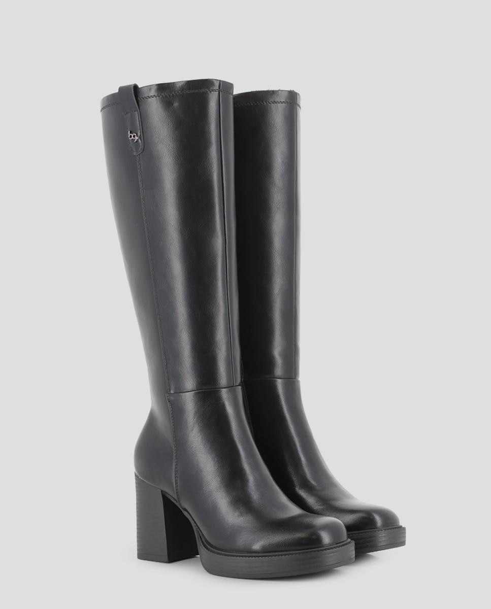 Botas Básicas de Cano Alto com Salto Largo e Fecho Zip Lateral Preto-2