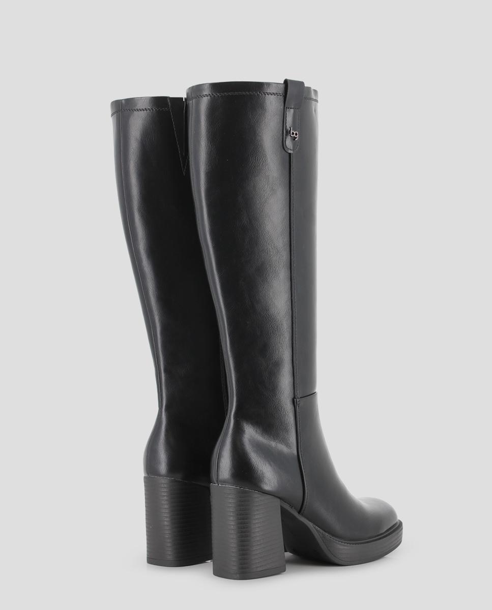 Botas Básicas de Cano Alto com Salto Largo e Fecho Zip Lateral Preto-3
