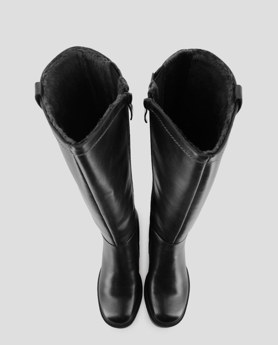Botas Básicas de Cano Alto com Salto Largo e Fecho Zip Lateral Preto-5