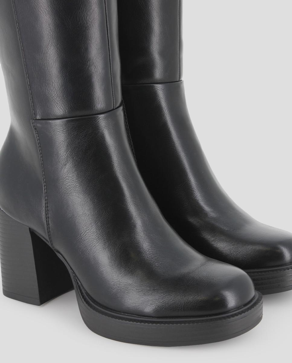 Botas Básicas de Cano Alto com Salto Largo e Fecho Zip Lateral Preto-4