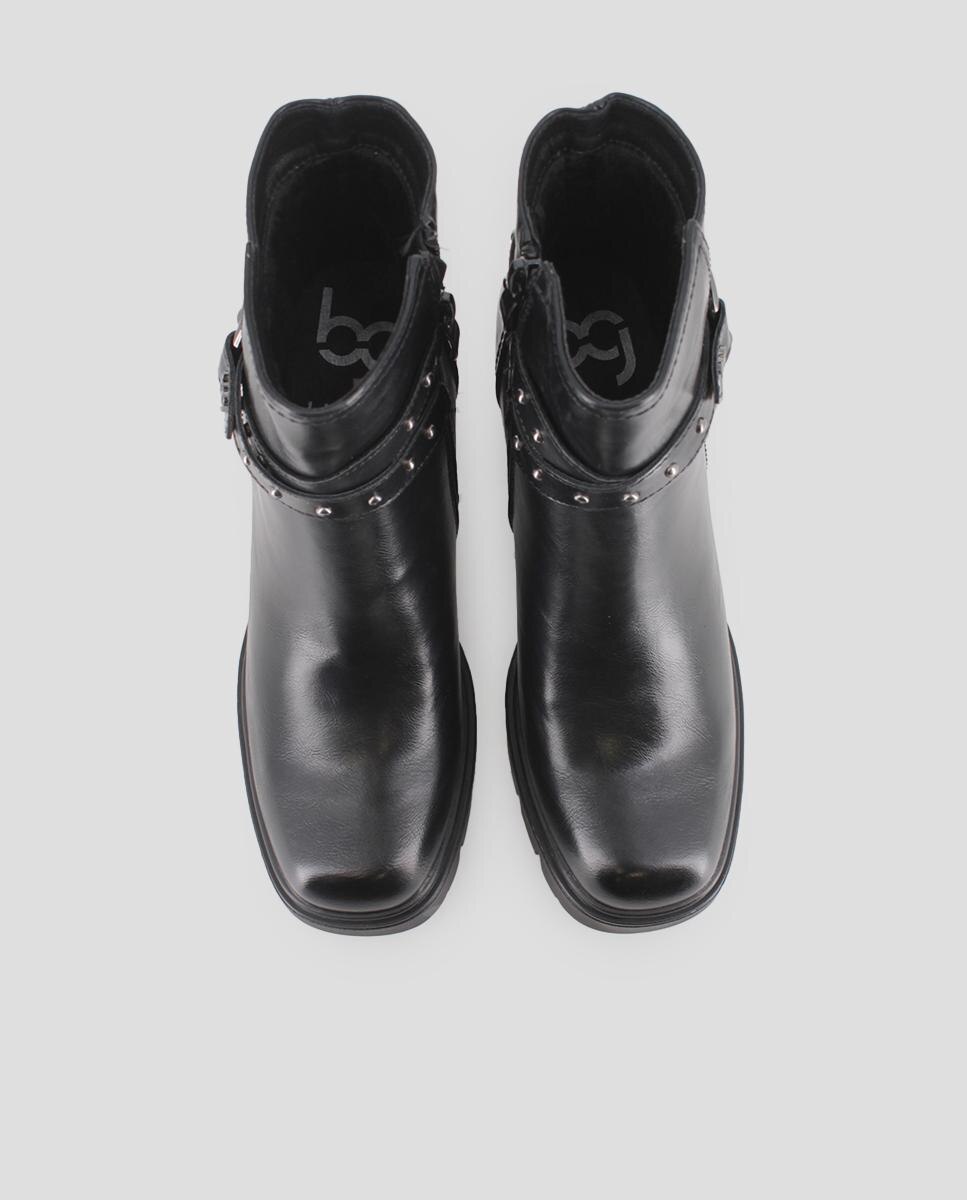 Botins com Sola Track de Salto Alto e Largo e com Detalhe de Peça Metálica Preto-5