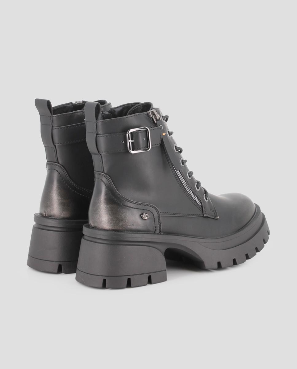 Botins Sola Track Estilo Combate com Fivela Decorativa e Fecho Zip na Lateral Preto-3