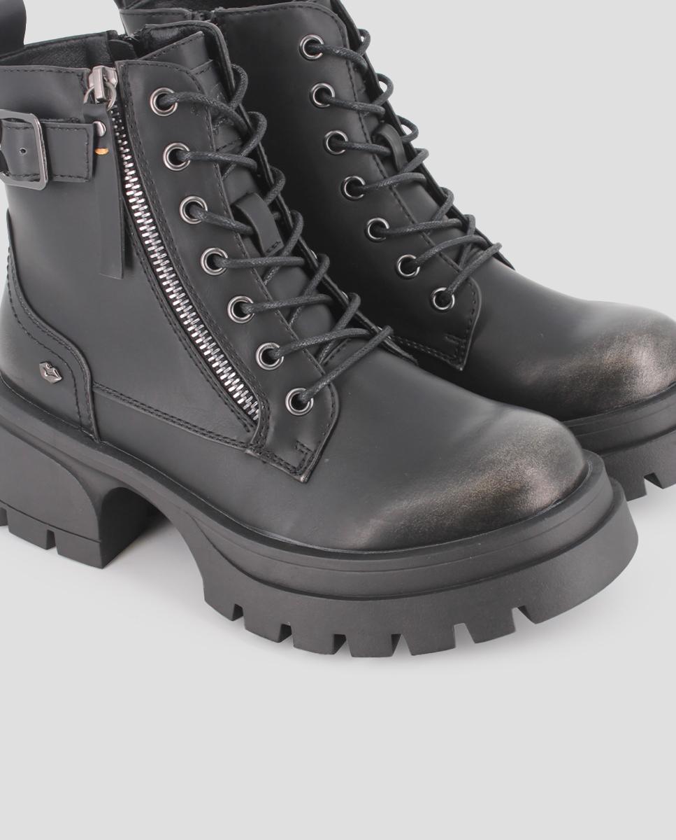 Botins Sola Track Estilo Combate com Fivela Decorativa e Fecho Zip na Lateral Preto-4