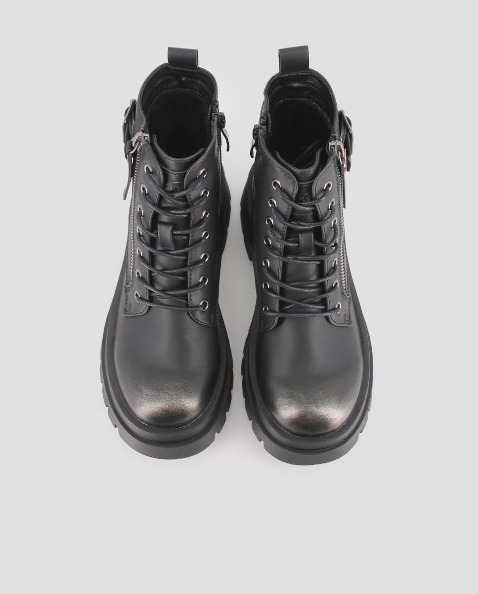 Botins Sola Track Estilo Combate com Fivela Decorativa e Fecho Zip na Lateral Preto-5