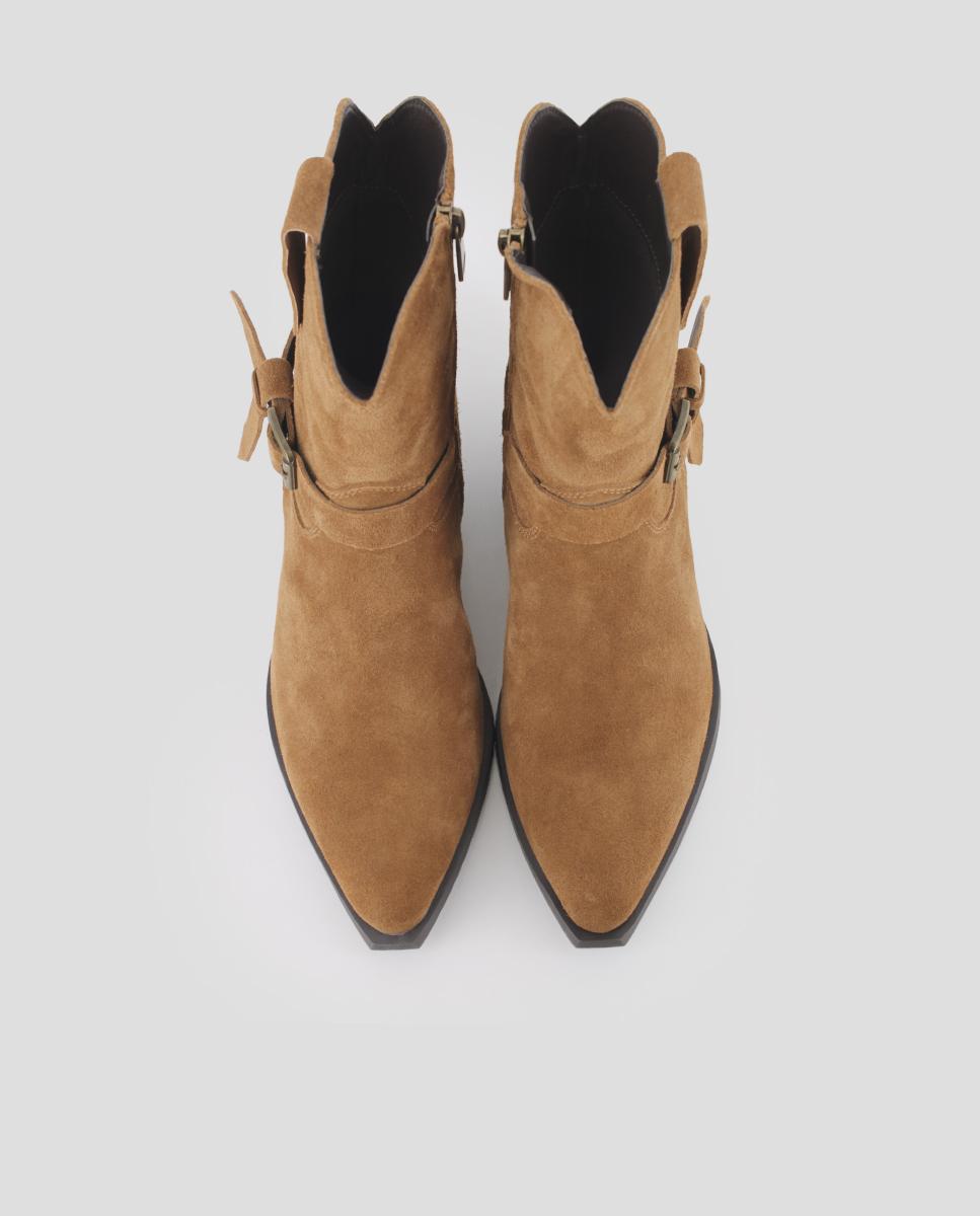 Botins Cowboy em Pele de Camurça com Tacão Cubano Castanho-5