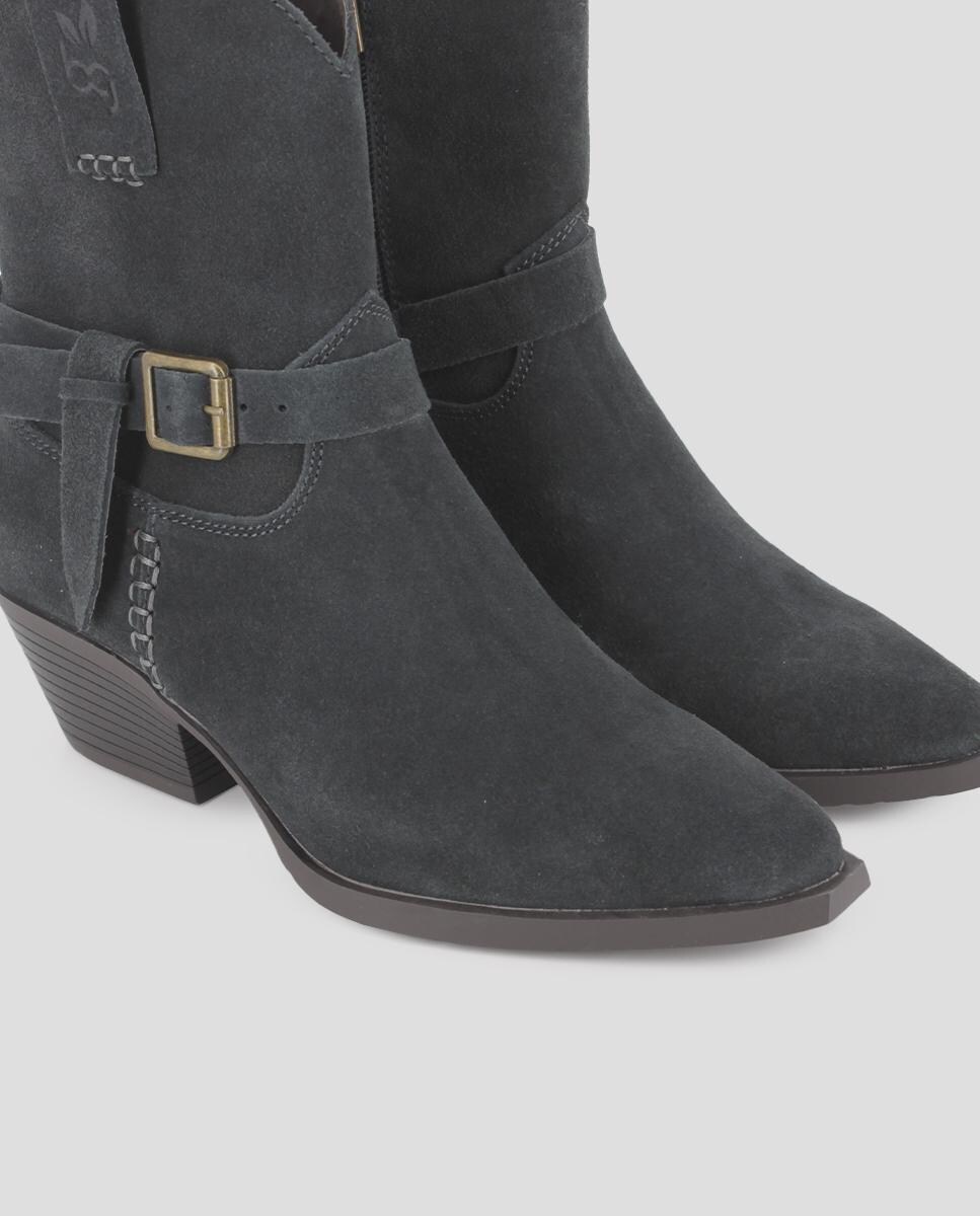 Botins Cowboy em Pele de Camurça com Tacão Estilo Cubano Verde-militar-4