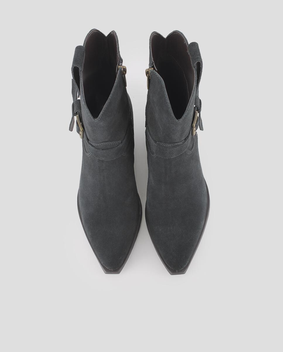 Botins Cowboy em Pele de Camurça com Tacão Estilo Cubano Verde-militar-5